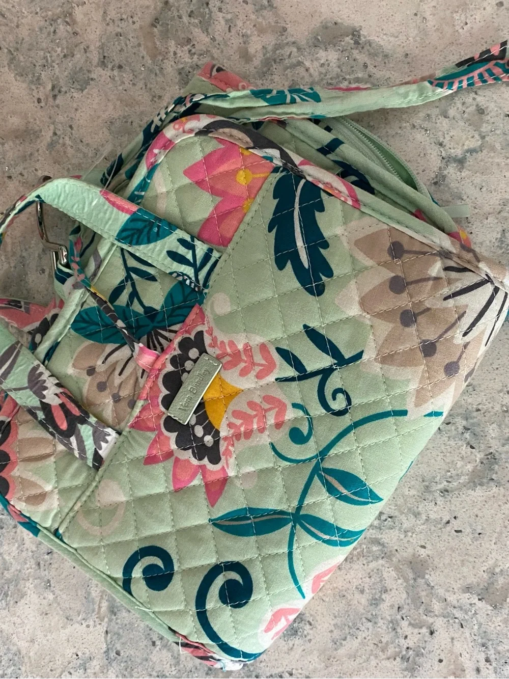 Vera Bradley Mint Floral Quilted makeup accessories with Pink & Teal Accents